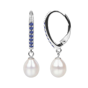 Pearl Drop Earrings Sterling Silver Leverback CZ Paved for Women