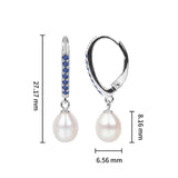 Pearl Drop Earrings Sterling Silver Leverback CZ Paved for Women