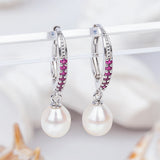 Pearl Drop Earrings Sterling Silver Leverback CZ Paved for Women