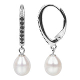Pearl Drop Earrings Sterling Silver Leverback CZ Paved for Women