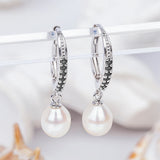 Pearl Drop Earrings Sterling Silver Leverback CZ Paved for Women