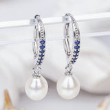 Pearl Drop Earrings Sterling Silver Leverback CZ Paved for Women