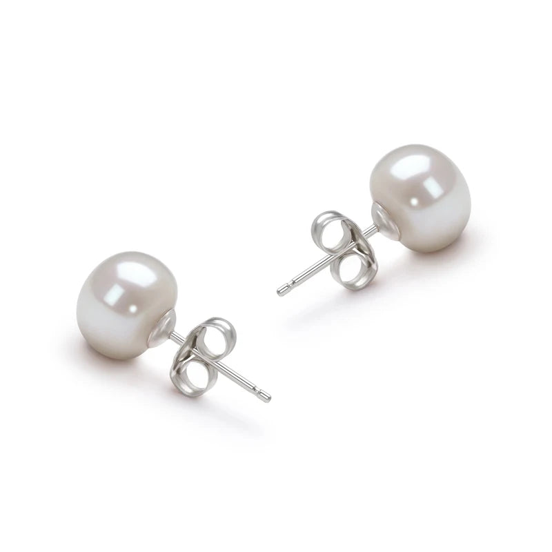 7-8mm Natural Pearl Earrings 925 Sterling Silver Plated
