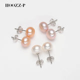 7-8mm Natural Pearl Earrings 925 Sterling Silver Plated