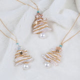 Biwa Potato Pearl Necklace Freshwater Natural Christmas Tree Shape