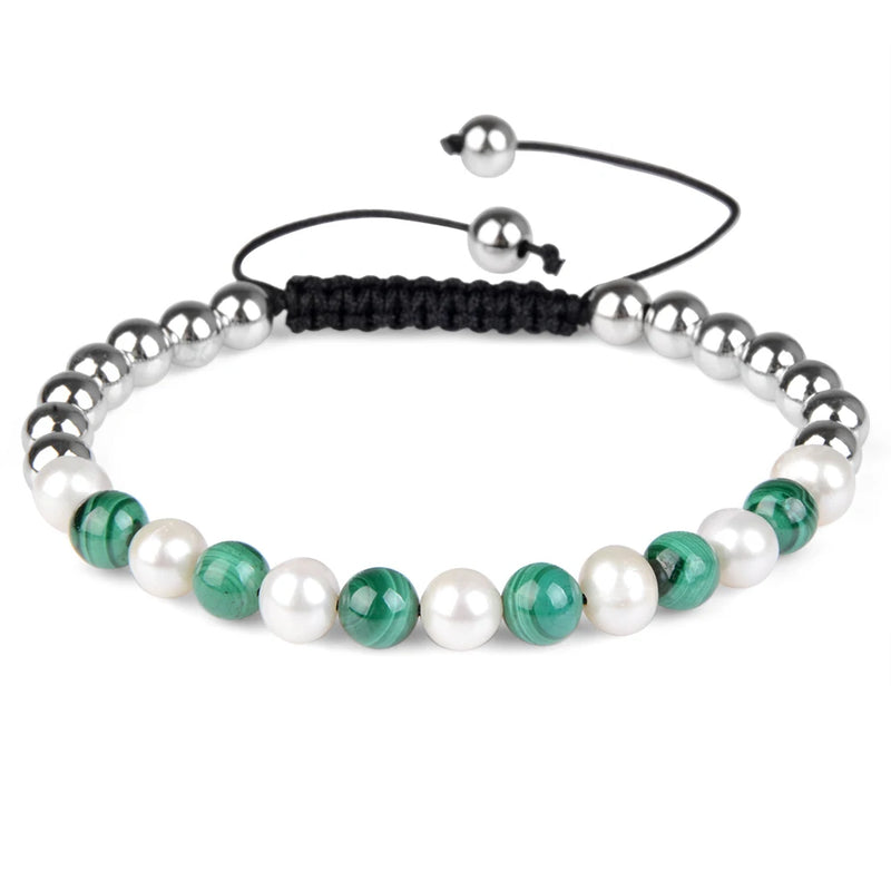 Freshwater Pearl 6mm 8mm Natural Malachite Bracelet For Women Gift Green Purple