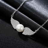 Freshwater Pearl 925 Silver Angel Wing Pendant Necklace Pearl Fine Jewelry