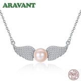 Freshwater Pearl 925 Silver Angel Wing Pendant Necklace Pearl Fine Jewelry