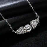 Freshwater Pearl 925 Silver Angel Wing Pendant Necklace Pearl Fine Jewelry