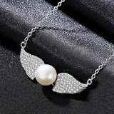 Freshwater Pearl 925 Silver Angel Wing Pendant Necklace Pearl Fine Jewelry