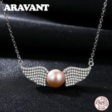 Freshwater Pearl 925 Silver Angel Wing Pendant Necklace Pearl Fine Jewelry