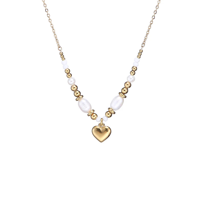 Freshwater Pearl Agate Women Necklace Classic Smooth Peach Heart Pendant