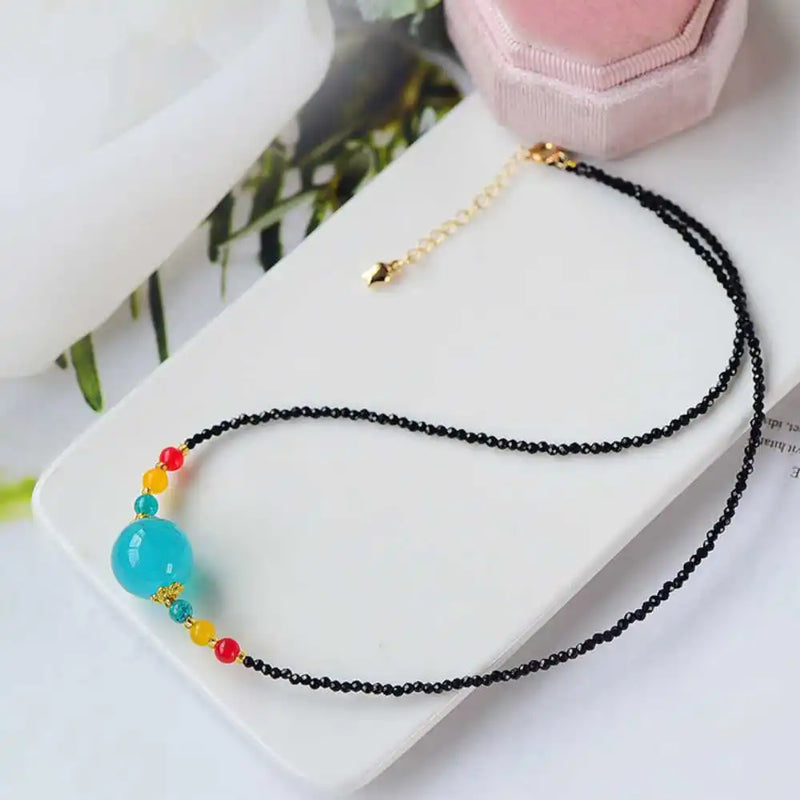 Freshwater Pearl Spinel Aquamarine Beads Necklace Colorful Chakra Spread