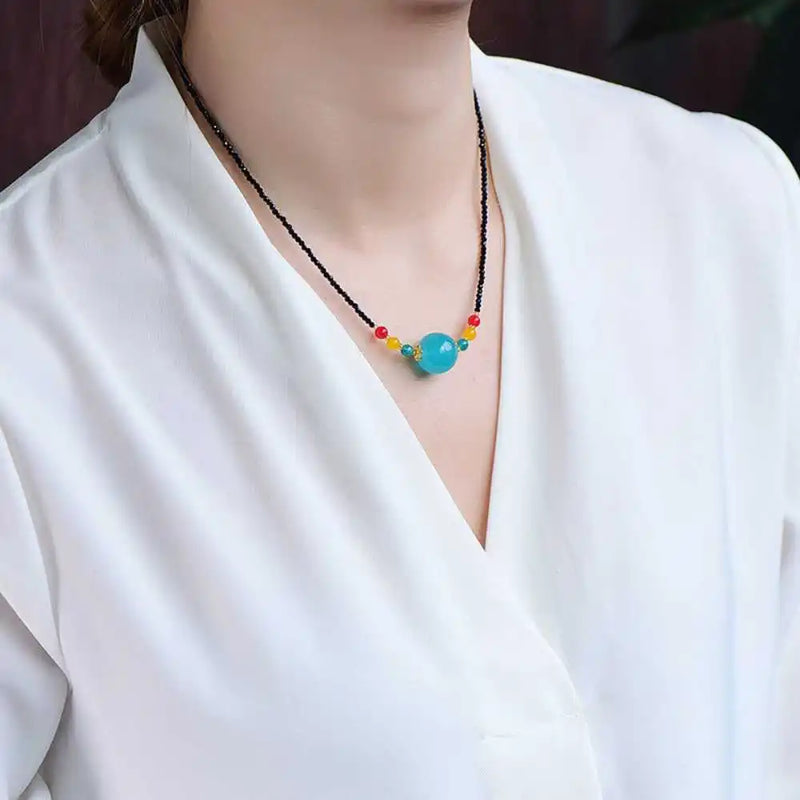 Freshwater Pearl Spinel Aquamarine Beads Necklace