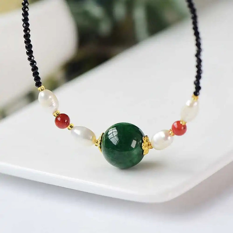 Freshwater Pearl Spinel Chrysoprase Beads Necklace