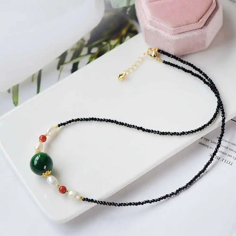 Freshwater Pearl Spinel Chrysoprase Beads Necklace Easter Pray Yoga Taseel Gift
