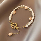 Freshwater Pearl Bracelet T-shaped Buckle Double Temperament Bracelet Bangles