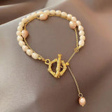 Freshwater Pearl Bracelet T-shaped Buckle Double Temperament Bracelet Bangles