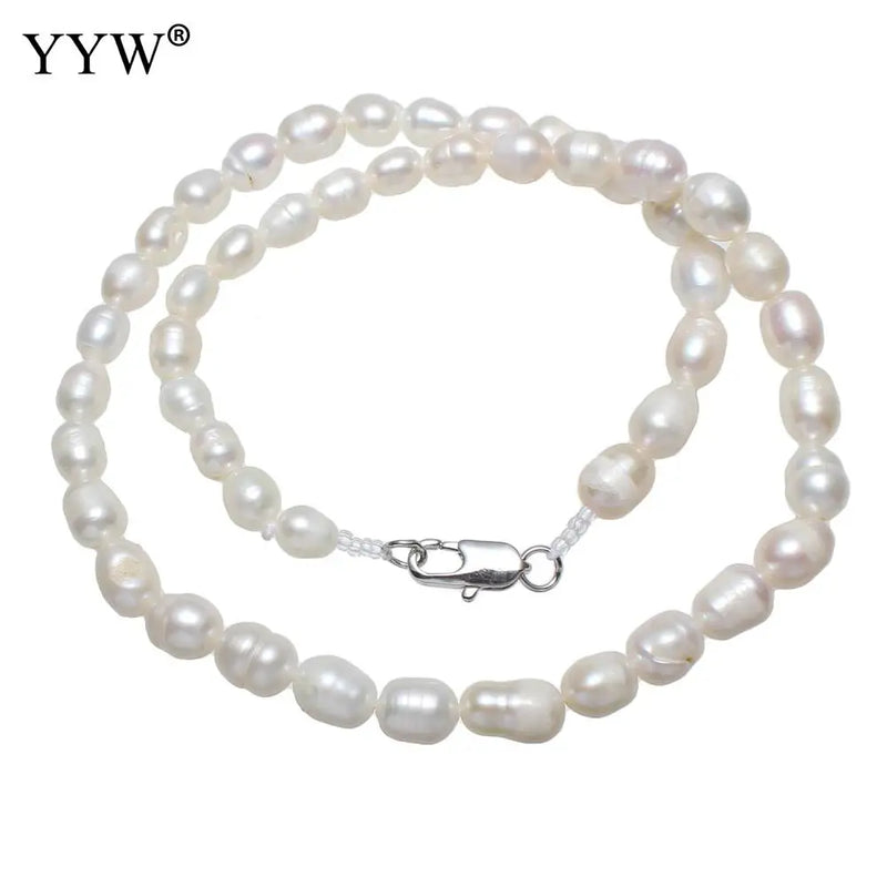 Freshwater Pearl Brass Necklace With Brass Rice Natural For Woman