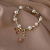 Freshwater Pearl Crystal Beads Bracelet with Zircon Cherry Charm