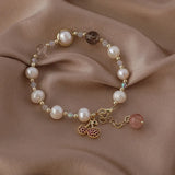 Freshwater Pearl Crystal Beads Bracelet with Zircon Cherry Charm
