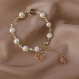 Freshwater Pearl Crystal Beads Bracelet with Zircon Cherry Charm