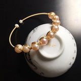 Pink Freshwater Pearl Cuff Bracelet Bangle for Women