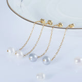 Freshwater Pearl Drop Earrings 925 Sterling Silver Stud Long Chain Women Jewelry