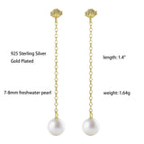 Freshwater Pearl Drop Earrings 925 Sterling Silver Stud Long Chain Women Jewelry