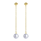Freshwater Pearl Drop Earrings 925 Sterling Silver Stud Long Chain Women Jewelry