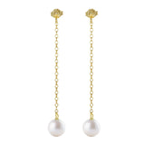 Freshwater Pearl Drop Earrings 925 Sterling Silver Stud Long Chain Women Jewelry