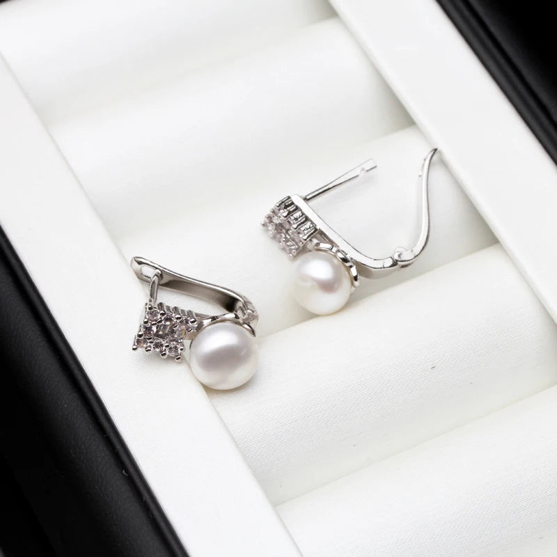 Freshwater Pearl Earrings, 925 Sterling Silver Clip-On Jewelry