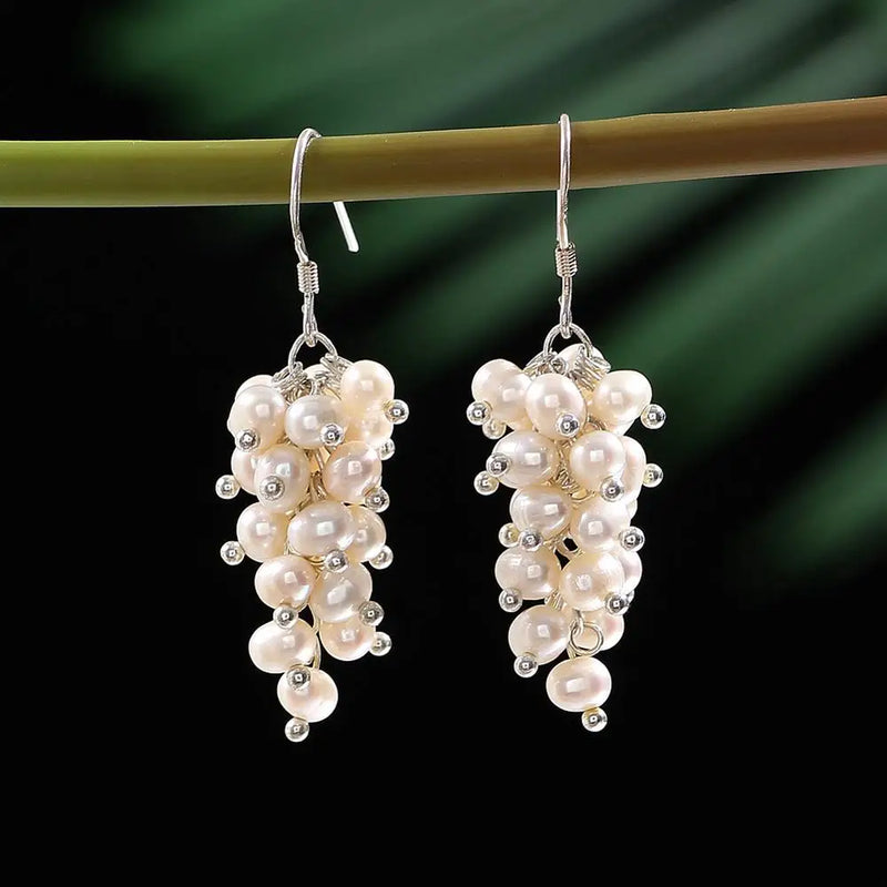 Freshwater Pearl Earrings 925 Sterling Silver Drop Dangle white/pink/mixed