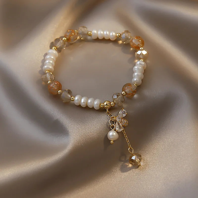 Freshwater Pearl Glass Crystal Bracelet Small Bee Jewelry for Women