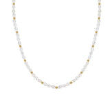 Freshwater Pearl&Gold Bead Necklace 925 Silver 18K Plated Chain For Women