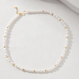 Freshwater Pearl&Gold Bead Necklace 925 Silver 18K Plated Chain For Women