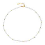 Freshwater Pearl&Gold Bead Necklace 925 Silver 18K Plated Chain For Women