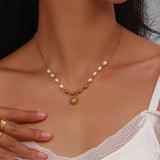 Freshwater Pearl Beads Chain Stainless Steel Necklace Optimistic Sun Pendant Nec