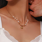Freshwater Pearl Beads Chain Stainless Steel Necklace Optimistic Sun Pendant Nec