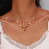 Freshwater Pearl Beads Chain Stainless Steel Necklace Optimistic Sun Pendant Nec