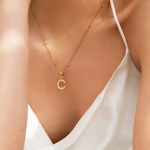 Freshwater Pearl Initial Sphere Necklace Alphabet Letter Pendants For Women
