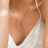 Freshwater Pearl Initial Sphere Necklace Alphabet Letter Pendants For Women