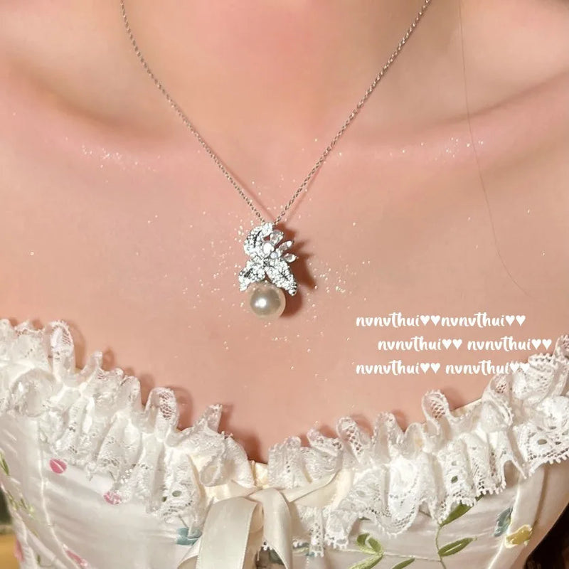 Freshwater Pearl Jewelry Set 925 Silver Zircon Flower Wedding Set