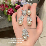 Freshwater Pearl Jewelry Set 925 Silver Zircon Flower Wedding Set