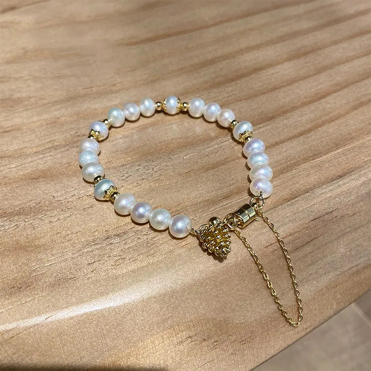 Freshwater Pearl Magnet Clasp Pine Cone Bracelet