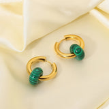 Freshwater Pearl Malachite Stone Huggie Earrings 18K Plated Hoop Earring