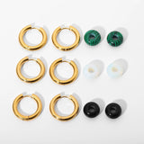 Freshwater Pearl Malachite Stone Huggie Earrings 18K Plated Hoop Earring