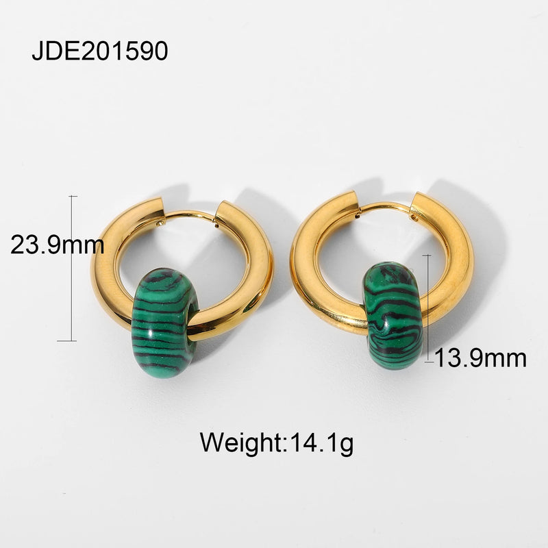 Freshwater Pearl Malachite Stone Huggie Earrings 18K Plated Hoop Earring