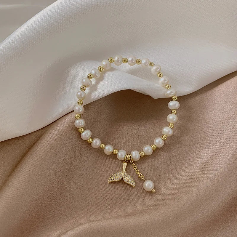 Freshwater Pearl Micro Inlaid Zircon Fishtail Bracelet for Women