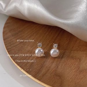 Freshwater Pearl Zircon 925 Silver Earrings Studs
